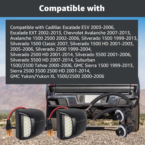 مناسب لسيارة Chevy Silverado GMC Sierra 1500 2500 3500 LED لوحة الترخيص الخلفية مع مجموعة أسلاك المقبس المتوافقة مع Suburban Tahoe Cadillac Escalade EXT (قطعتان) in Kuwait