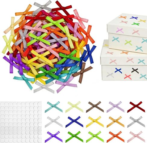 100pcs Mini Gingham Ribbon Bows, CNYMANY 1.5 inch Premade Checkered Satin Bows for Gift Wrapping Sewing DIY Craft Scrapbook, Wedding Birthday Party Cake Balloon Decor - Multicolor in Saudi Arabia