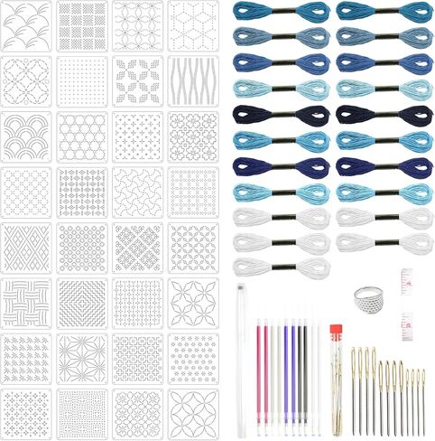 81pcs Sashiko Embroidery Kit with Templates, Thread, Needles, Thimble, Pens for Hand Quilting, Sewing and Mending Supplies in Saudi Arabia