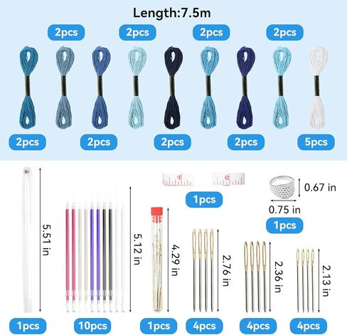 81pcs Sashiko Embroidery Kit with Templates, Thread, Needles, Thimble, Pens for Hand Quilting, Sewing and Mending Supplies in Saudi Arabia