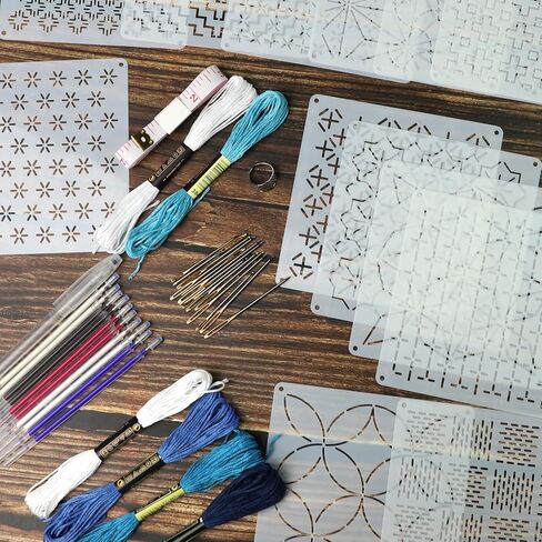 81pcs Sashiko Embroidery Kit with Templates, Thread, Needles, Thimble, Pens for Hand Quilting, Sewing and Mending Supplies in Saudi Arabia