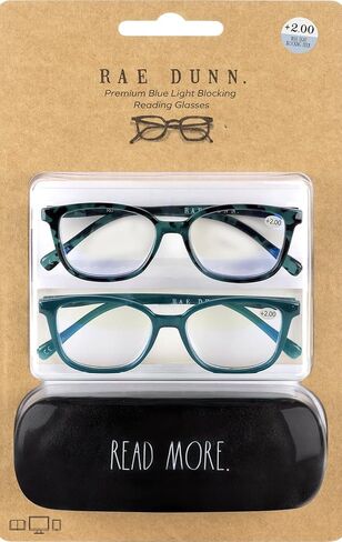 Rae Dunn "NALA Blue Light Blocking Reading Glasses - 2 Pack w/READ MORE Signature Font Hard Case in Saudi Arabia