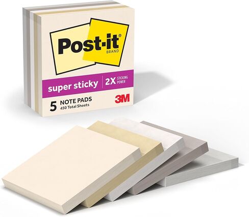 ملاحظات لاصقة فائقة اللصق من Post-it، 5 وسادات ملاحظات لاصقة، 3 × 3 بوصة، مستلزمات مدرسية ومستلزمات مكتبية، 2X قوة الالتصاق، مجموعة الحياد in Kuwait