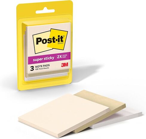 ملاحظات لاصقة فائقة اللصق من Post-it، 5 وسادات ملاحظات لاصقة، 3 × 3 بوصة، مستلزمات مدرسية ومستلزمات مكتبية، 2X قوة الالتصاق، مجموعة الحياد in Kuwait