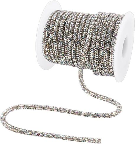 FINGERINSPIRE 10Yards Rhinestone Glitter Shoelaces 4mm Diameter Clear AB Rhinestone Shoelaces Round Cotton Cords with Glass Rhinestones Glitter Shoelace with 1Pc Plastic Empty Spools for DIY Decor in Kuwait