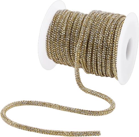 FINGERINSPIRE 10Yards Rhinestone Glitter Shoelaces 4mm Diameter Clear AB Rhinestone Shoelaces Round Cotton Cords with Glass Rhinestones Glitter Shoelace with 1Pc Plastic Empty Spools for DIY Decor in Kuwait