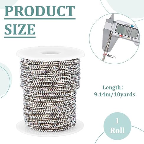 FINGERINSPIRE 10Yards Rhinestone Glitter Shoelaces 4mm Diameter Clear AB Rhinestone Shoelaces Round Cotton Cords with Glass Rhinestones Glitter Shoelace with 1Pc Plastic Empty Spools for DIY Decor in Kuwait