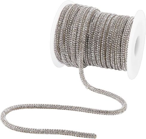 FINGERINSPIRE 10Yards Rhinestone Glitter Shoelaces 4mm Diameter Clear AB Rhinestone Shoelaces Round Cotton Cords with Glass Rhinestones Glitter Shoelace with 1Pc Plastic Empty Spools for DIY Decor in Kuwait