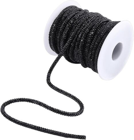 FINGERINSPIRE 10Yards Rhinestone Glitter Shoelaces 4mm Diameter Clear AB Rhinestone Shoelaces Round Cotton Cords with Glass Rhinestones Glitter Shoelace with 1Pc Plastic Empty Spools for DIY Decor in Kuwait