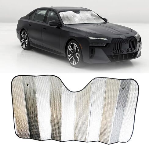 Car Windshield Sun Shade, Double Thickened Aluminum Foil Car Sun Visor Protector, Suction Cup Foldable Automotive Windshield Sunshade Cover, Universal for Most Cars SUVs Trucks (Large) in Kuwait