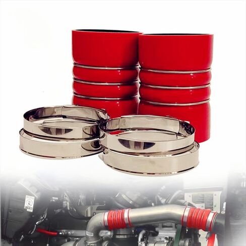 5-Ply Heavy Duty Silicone Intercooler Boot Kit (2 Sets, 4 in x 6 in with T-bolt Clamps), for Semi Trucks, High Temp Resistant Turbocharger Hose, Red in Kuwait