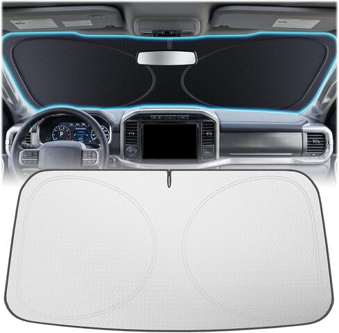 Upgraded Windshield Sun Shade for Tacoma, Pick-ups, Sedans & SUVs[Nano Ice-Crystal Cooling, 99.9% Sun Protection] Foldable Sunshade with Storage Bag, Car Accessories, S (59 x 29 in) in Kuwait