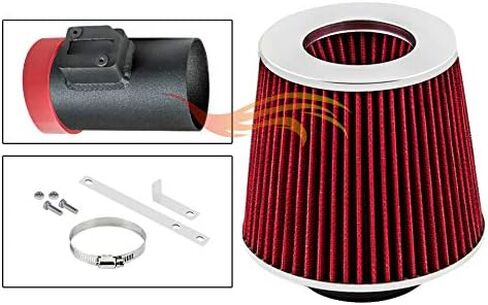 مجموعة مدخل هواء Rtunes Racing باللون الأسود غير اللامع + مجموعة فلتر متوافقة مع 06-09 Ford Fusion 3.0L V6 SE SEL/Grand Marquis 4.6L V8 (أسود وأحمر) in Kuwait