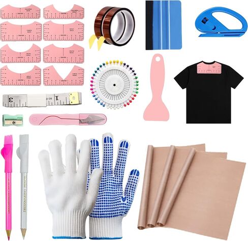 Sublimation Shirt Tool Kits, 8 T Shirt rulers, 3 Pack Teflon Sheet for Heat Press 12 x 16in, Heat Resistant Gloves with Silicone Bumps, 2 Rolls Heat Resistant Tape in Saudi Arabia
