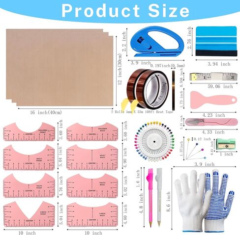 Sublimation Shirt Tool Kits, 8 T Shirt rulers, 3 Pack Teflon Sheet for Heat Press 12 x 16in, Heat Resistant Gloves with Silicone Bumps, 2 Rolls Heat Resistant Tape in Saudi Arabia
