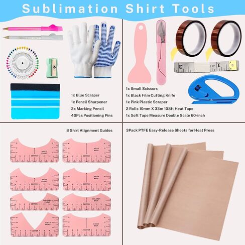 Sublimation Shirt Tool Kits, 8 T Shirt rulers, 3 Pack Teflon Sheet for Heat Press 12 x 16in, Heat Resistant Gloves with Silicone Bumps, 2 Rolls Heat Resistant Tape in Saudi Arabia