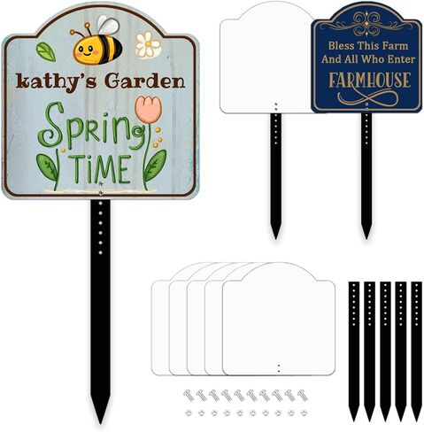 Leafcraft 5 Pack 10inch Sublimation Yard Sign Blanks with Stake, Custom Aluminum Double Side Printable Metal Garden Ground Sign Stake, Indoor Outdoor Decor for Heat Press, DIY Craft (Square Arch) in Saudi Arabia