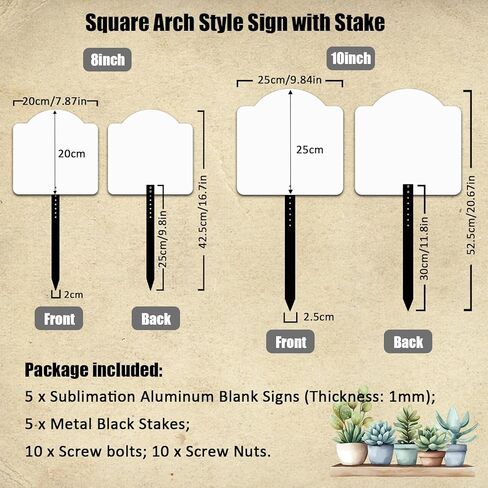 Leafcraft 5 Pack 10inch Sublimation Yard Sign Blanks with Stake, Custom Aluminum Double Side Printable Metal Garden Ground Sign Stake, Indoor Outdoor Decor for Heat Press, DIY Craft (Square Arch) in Saudi Arabia