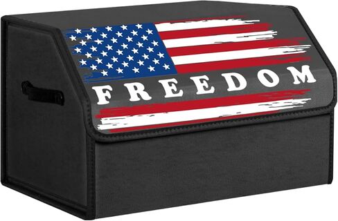 Collapsible Car Trunk Organizer with Lid, Native American USA Flag Feather Printed Faux Leather Cargo Storage Box, Waterproof Portable Auto Interior Storage Bin with Handle for SUV Truck Vehicle in Saudi Arabia
