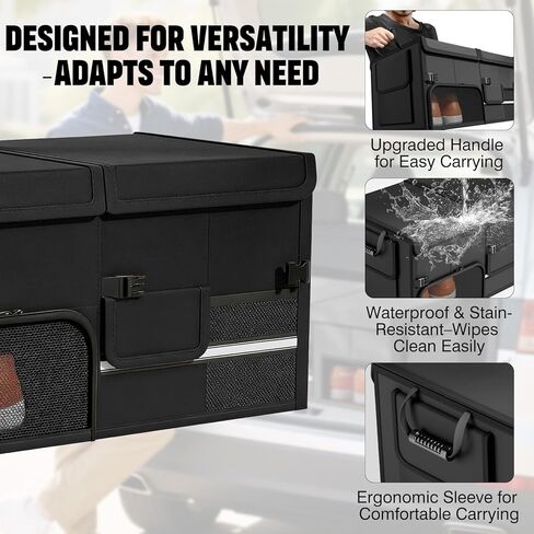 Foldable Car Trunk Organizer with Multi-Compartment – Expandable 30-60L Storage Bin, Side Mesh Pockets, Waterproof 600D Oxford Cloth, Car Accessories for SUV/Truck/Sedan, Beige, 23.6"x13.0"x11.8" in Saudi Arabia