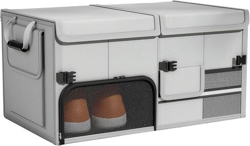 Foldable Car Trunk Organizer with Multi-Compartment – Expandable 30-60L Storage Bin, Side Mesh Pockets, Waterproof 600D Oxford Cloth, Car Accessories for SUV/Truck/Sedan, Beige, 23.6"x13.0"x11.8" in Saudi Arabia