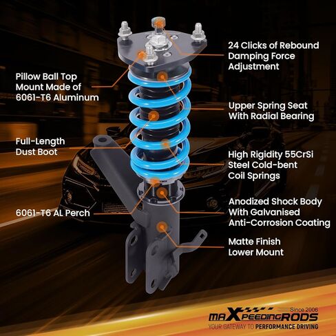maXpeedingrods Coilovers for Acura RSX 2002-2006, for Integra DC5 2001-2006, 24 Level Damper Adjustable Coilovers Suspension Kit Struts, Height Adjustable T6 Upgraded Lowering Kit Blue in Kuwait