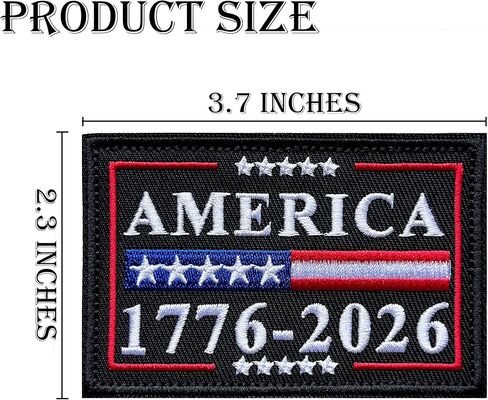 USA 250th Anniversary 1776-2026 America Flag Tacitical Morale Hook and Loop Patches, Patriotic Stars Patch for Hats, Caps, Backpacks, Clothes, Jeans, Dog Harness, 3.7" x 2.3" Sized in Saudi Arabia