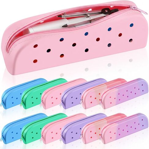 12 Pcs Small Silicone Pencil Pouch Bulk Colorful Silicone Waterproof Pencil Case with DIY Holes Rubber Aesthetic Portable Makeup Bag Pen Storage Organizer for Women Travel Office Supplies in Kuwait