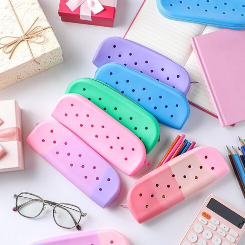 12 Pcs Small Silicone Pencil Pouch Bulk Colorful Silicone Waterproof Pencil Case with DIY Holes Rubber Aesthetic Portable Makeup Bag Pen Storage Organizer for Women Travel Office Supplies in Kuwait