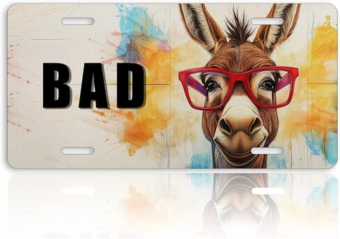 Sassy Donkey Front License Plate for Women Watercolor Splash Funny Cute Animal Car Vanity Plates Decorative Aluminum Metal Cute Novelty License Plate Cover for Men 6x12 Inch (4 Holes) in Saudi Arabia