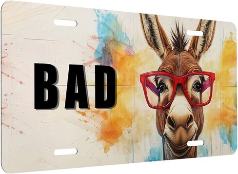 Sassy Donkey Front License Plate for Women Watercolor Splash Funny Cute Animal Car Vanity Plates Decorative Aluminum Metal Cute Novelty License Plate Cover for Men 6x12 Inch (4 Holes) in Saudi Arabia