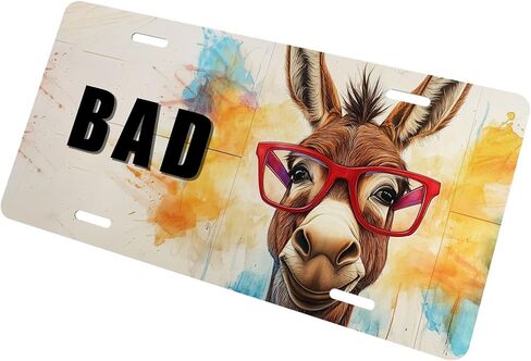 Sassy Donkey Front License Plate for Women Watercolor Splash Funny Cute Animal Car Vanity Plates Decorative Aluminum Metal Cute Novelty License Plate Cover for Men 6x12 Inch (4 Holes) in Saudi Arabia