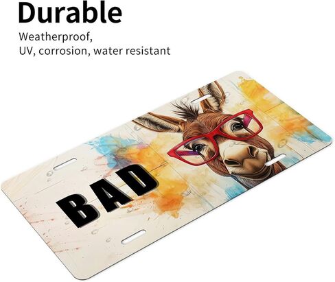 Sassy Donkey Front License Plate for Women Watercolor Splash Funny Cute Animal Car Vanity Plates Decorative Aluminum Metal Cute Novelty License Plate Cover for Men 6x12 Inch (4 Holes) in Saudi Arabia