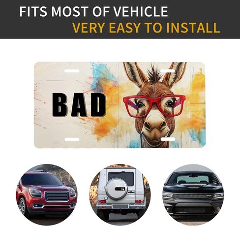 Sassy Donkey Front License Plate for Women Watercolor Splash Funny Cute Animal Car Vanity Plates Decorative Aluminum Metal Cute Novelty License Plate Cover for Men 6x12 Inch (4 Holes) in Saudi Arabia