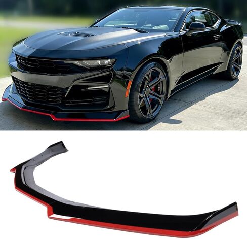 الشفة الأمامية متوافقة مع Chevy Camaro LT/LS/RS/SS 2016-2024، أسود لامع على شكل خط أحمر ممتص للصدمات وسد هوائي سفلي للذقن مناسب للأعمار من 16 إلى 24 عامًا، مجموعة حماية للجسم in Kuwait