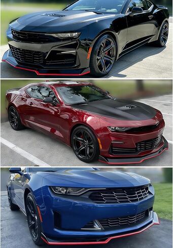 الشفة الأمامية متوافقة مع Chevy Camaro LT/LS/RS/SS 2016-2024، أسود لامع على شكل خط أحمر ممتص للصدمات وسد هوائي سفلي للذقن مناسب للأعمار من 16 إلى 24 عامًا، مجموعة حماية للجسم in Kuwait