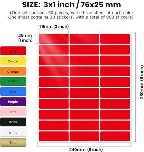 900 PCS Rectangle Stickers 3x1 Inch Vinyl Square Sticker Multicolored Removable Waterproof Colored Labels for Office Inventory Classroom in Kuwait