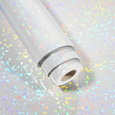 Gem Holographic Sticker Paper Self Adhesive Laminate Sheets Clear Contact Paper Peel and Stick Iridescent Glitter Transparent Card Sticker Cover for Book Windows Cabinet Art Projects DIY in Saudi Arabia
