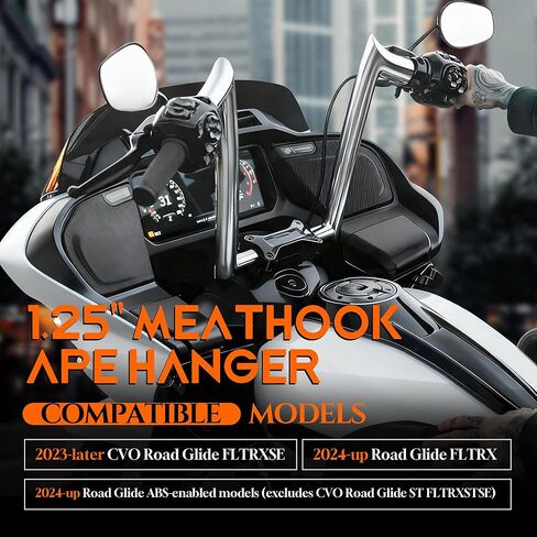 1 1/4 بوصة Road Glide Handlebar 14 بوصة Rise Meathook Ape Hangers لـ Harley 2023-أحدث CVO Road Glide FLTRXSE و2024-أحدث FLTRX و2024-أحدث FLTR موديلات، كروم in Kuwait