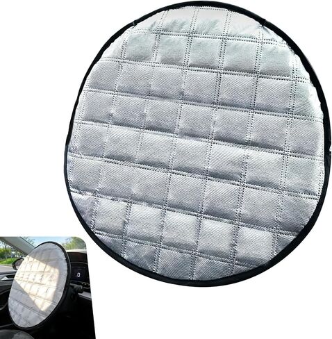 1 PC Car Steering Wheel Sun Shade, 16.93" Aluminum Foil Material Car Driving Handle Cover, Thickened Slip-on Steering Wheel Sunshade Protector, Universal for Most Cars SUVs Trucks (Silver) in Kuwait