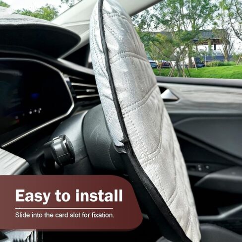 1 PC Car Steering Wheel Sun Shade, 16.93" Aluminum Foil Material Car Driving Handle Cover, Thickened Slip-on Steering Wheel Sunshade Protector, Universal for Most Cars SUVs Trucks (Silver) in Kuwait