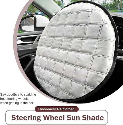 1 PC Car Steering Wheel Sun Shade, 16.93" Aluminum Foil Material Car Driving Handle Cover, Thickened Slip-on Steering Wheel Sunshade Protector, Universal for Most Cars SUVs Trucks (Silver) in Kuwait