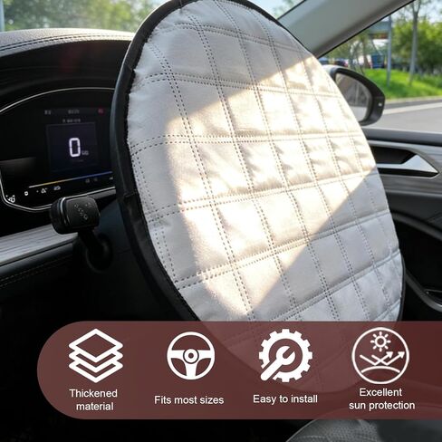 1 PC Car Steering Wheel Sun Shade, 16.93" Aluminum Foil Material Car Driving Handle Cover, Thickened Slip-on Steering Wheel Sunshade Protector, Universal for Most Cars SUVs Trucks (Silver) in Kuwait