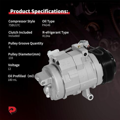 ضاغط تكييف الهواء PHOBOOS مع قابض متوافق مع Toyota Tundra 2007-2009، 4Runner 2003-2009، Sequoia 2001-2007 وLexus GX470 2003-2009، 4.7 لتر، تبريد سريع، ضوضاء منخفضة، تركيب سهل، Ref.97328 in Kuwait