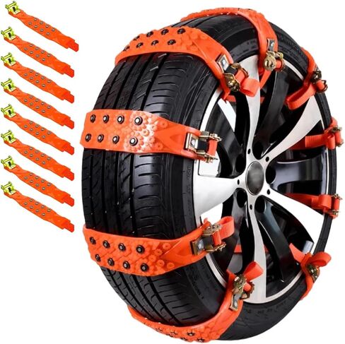 سلاسل إطارات الثلج لـ Abarth 500 Hatchback 2012-2023، أشرطة الجر غير قابلة للانزلاق، تركيب سريع بدون أدوات، ضوضاء منخفضة لطين الثلج الجليدي، إطارات 165-245 مم، شريطان in Kuwait