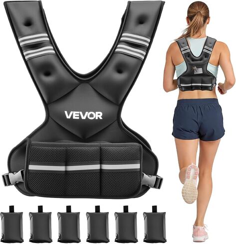 VEVOR Adjustable Weighted Vest, 11-20lb/20-32lbs/35lbs/40lbs Weight Vest with 6 Ironsand Weights and Reflective Stripe, Workout Equipment for Strength Training Running Jogging in Saudi Arabia