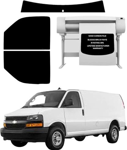 لون نافذة نانو كربون مسبق القطع لسيارة Chevy Express Van 1996-2025 للسائق والركاب مع قطع كمبيوتر للحواجب لصبغ مسبق (20% أمامي، الحاجب 5%) in Kuwait