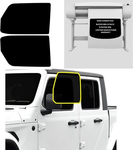 Precut Premium Nano Carbon Professional Window Tint يناسب Jeep Gladiator 2020-2026 2 نوافذ أمامية Precut Film Factory مناسب لسيارة Jeep Gladiator لتحقيق أقصى قدر من تقليل الحرارة والخصوصية. (35% الظل) in Kuwait