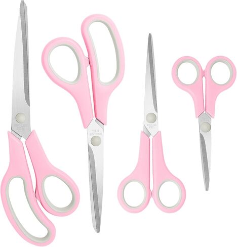Multi-Purpose Scissors Set Of 4, Craft Scissors,stainless steel blades, soft rubber handles, suitable for home, office, school, crafting and sewing，Pink (8.5+7.5+6.5+5.5 inches) in Saudi Arabia