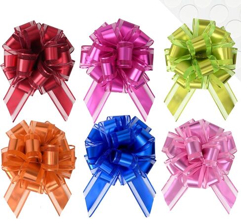 HAPNEWEY 6 Inch Gift Bows for Gift Wrapping - 6 Colors Reusable Pull Bows with Self-Adhesive Stickers | Perfect for Birthdays, Parties, Holidays in Saudi Arabia